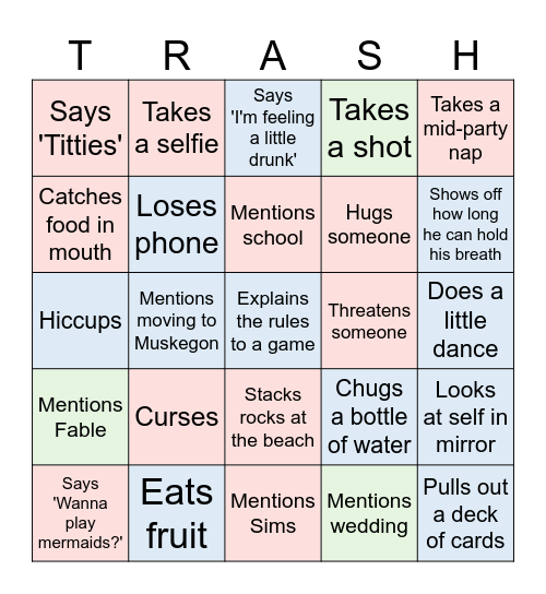 Ultimate TRASH Party Bingo Card
