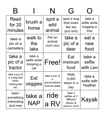 Roadtrip to Colorado bingo Card