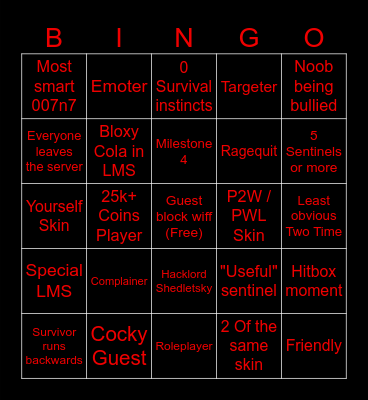 Forsaken Bingo Card