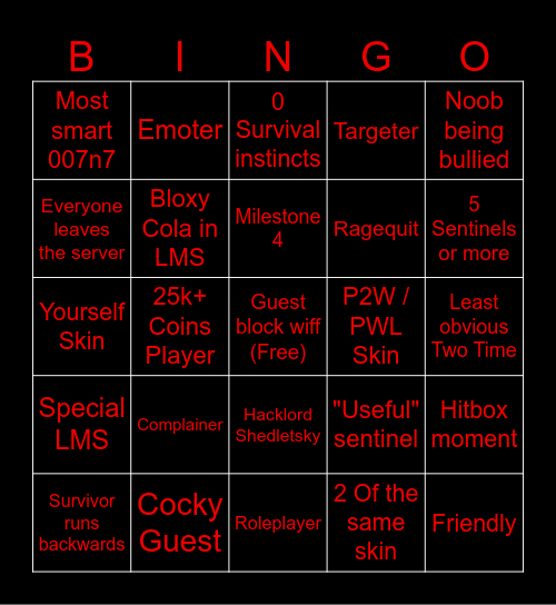 Forsaken Bingo Card