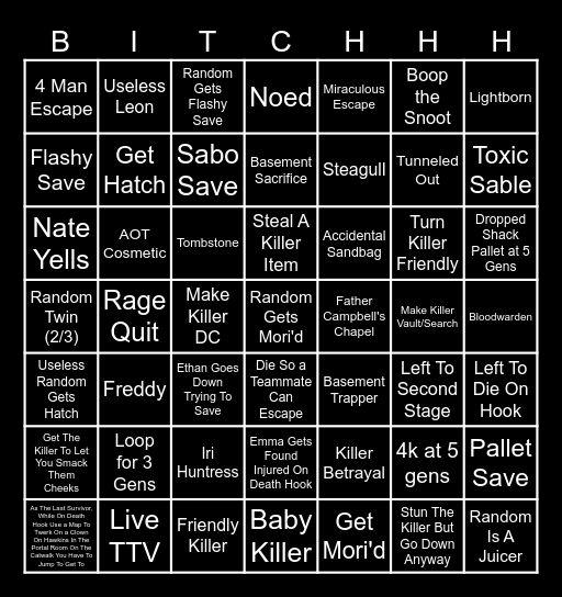 Dead By Daylight Bingo! Bingo Card