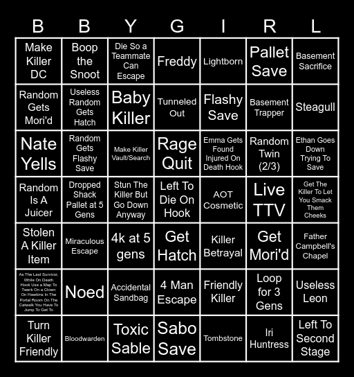 Dead By Daylight Bingo! Bingo Card