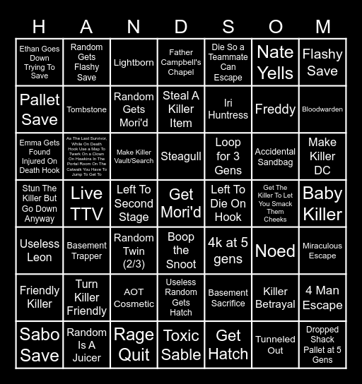Dead By Daylight Bingo! Bingo Card