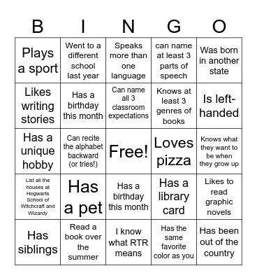 Getting To Know You Bingo Card