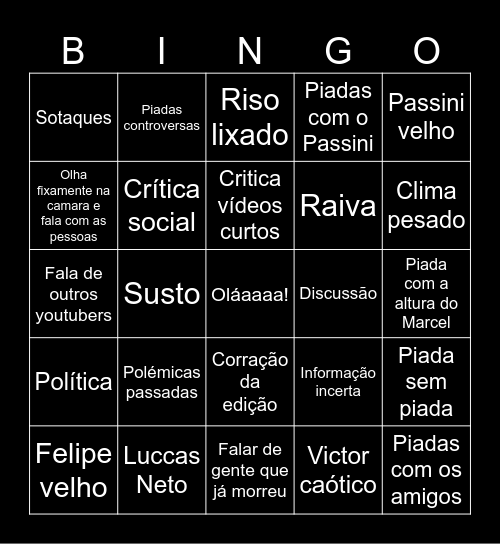 Felipe Neto Bingo Card
