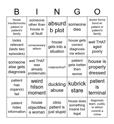 house md bingo Card