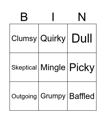 Vocabulary words Bingo Card