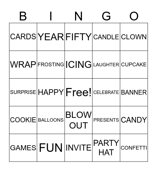 Happy 50th Birthday Bingo Card