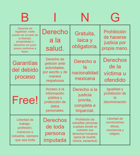 DERECHOS HUMANOS Bingo Card
