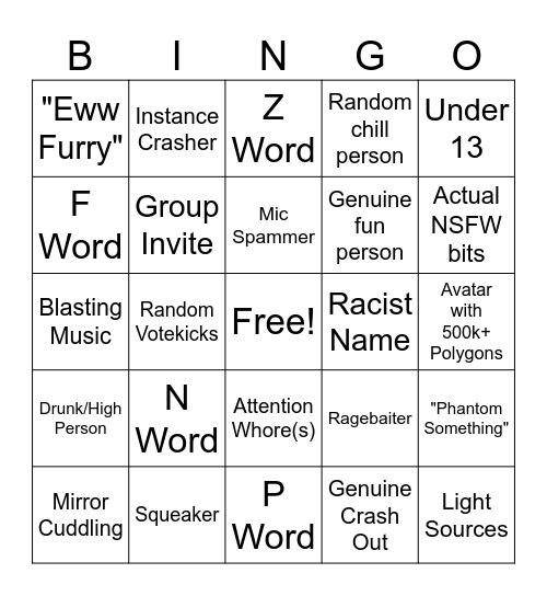 Public Instance Bingo Card