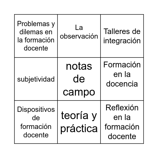 Bingo pedagógico Bingo Card