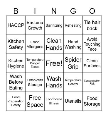 Food Safety and Hygiene Bingo Card