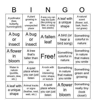 Nature Bingo - Black Out Bingo Card