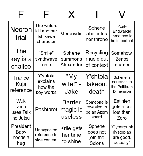 7.3 Speculation Bingo Card
