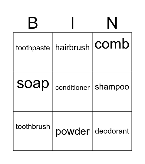 Bingo about personal items Bingo Card