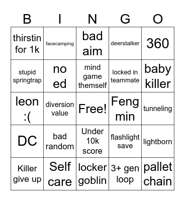 DBD survivor bingo Card