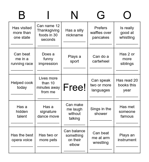 Funny Family Bingo Card