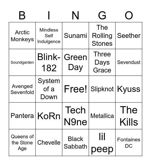 Music Bingo Card
