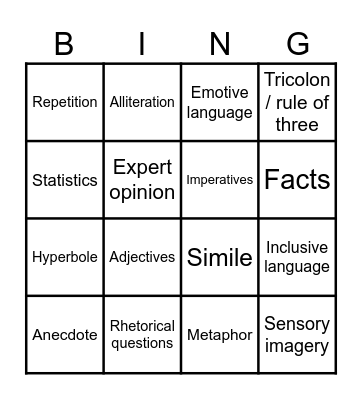 Persuasive Language Bingo Card