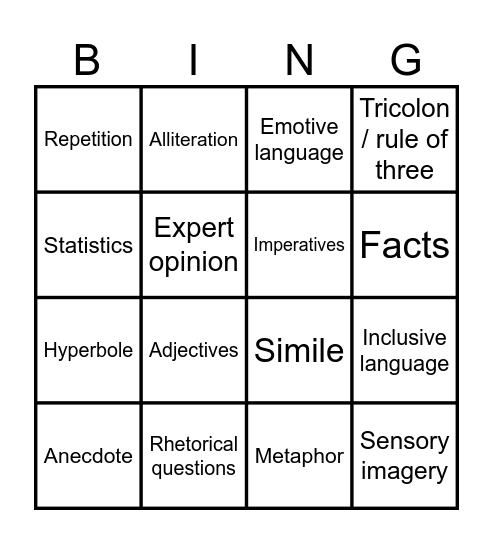 Persuasive Language Bingo Card