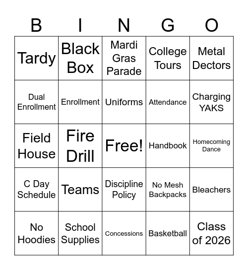 What's YAKING 2025-2026 (Yellow) Bingo Card