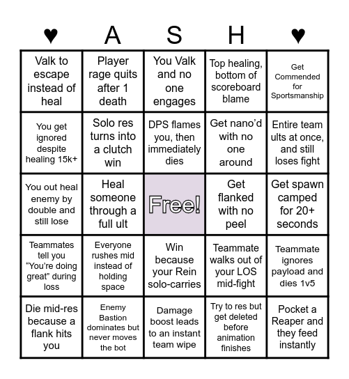 Ash's Birthday Bingo: Overwatch 2 Stadium Bingo Card