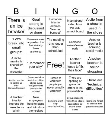 PD Bingo Card