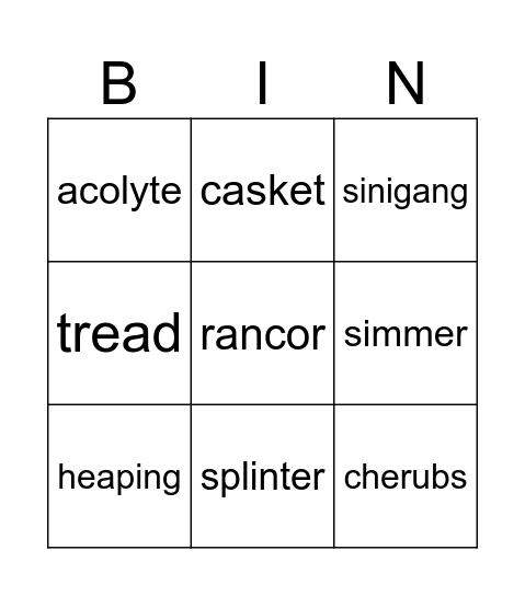 SINIGANG VOCABULARY BINGO Card