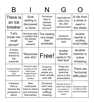PD Bingo Card