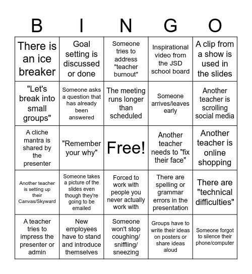 PD Bingo Card