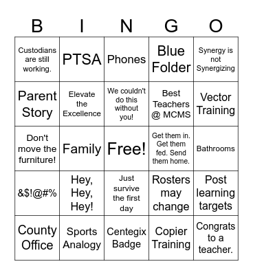 Welcome Back Bingo Card