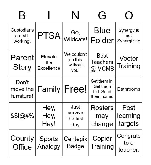 Welcome Back Bingo Card