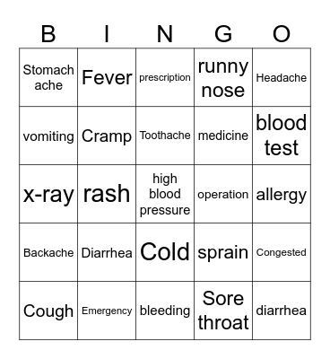 Health & Sickness Bingo Card