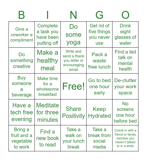 Wellness Bingo! Bingo Card