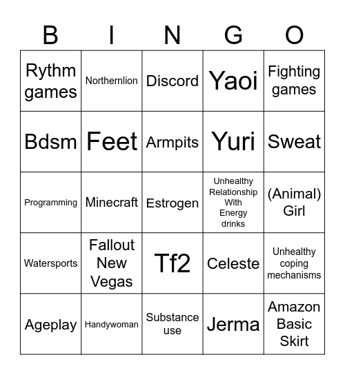 Chronically online tgirl Bingo Card