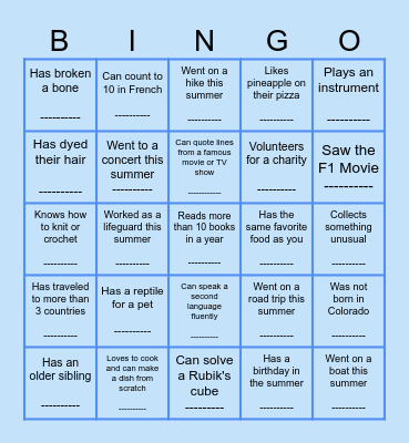 Find Someone Who... Bingo Card