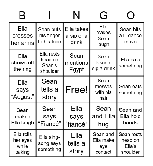 Ella and Sean Bingo Card! Bingo Card