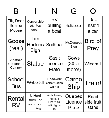 Ebbers 2025 Road Trip Bingo Card