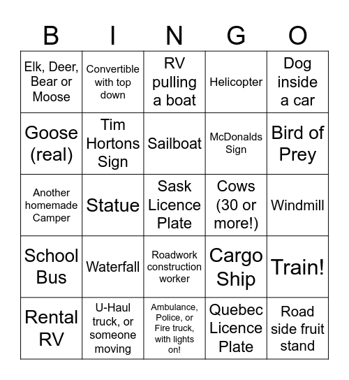 Ebbers 2025 Road Trip Bingo Card
