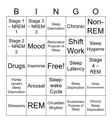 Sleep Bingo Card