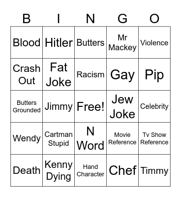 South Park Bingo Card