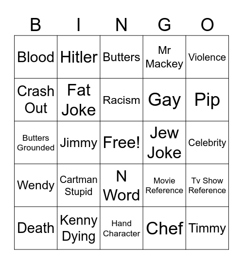 South Park Bingo Card