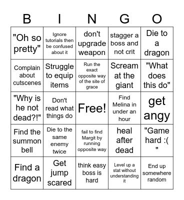 Elden ring Bingo Card