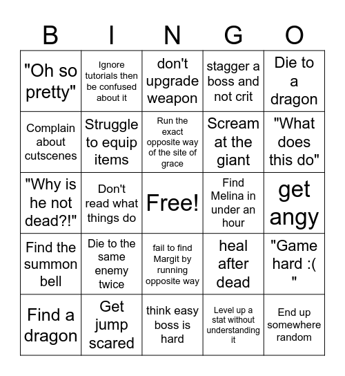 Elden ring Bingo Card