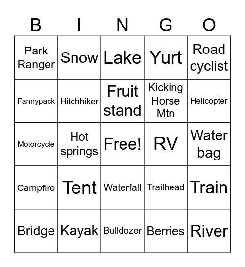 Mountain trip Bingo Card