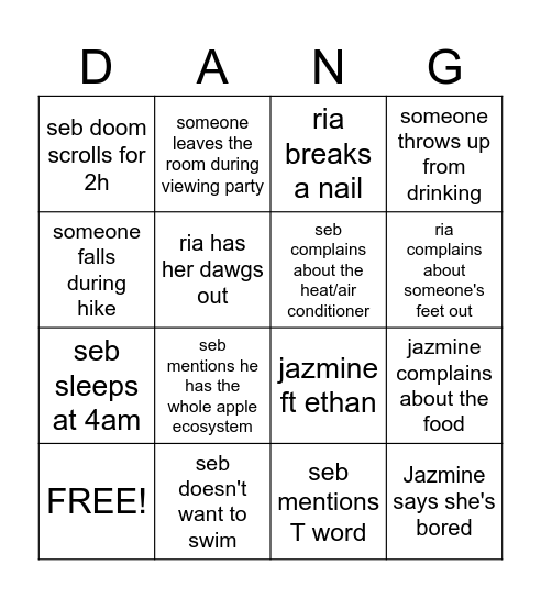 cotty bingo Card