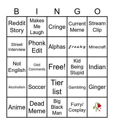 Instagram reel bingo Card