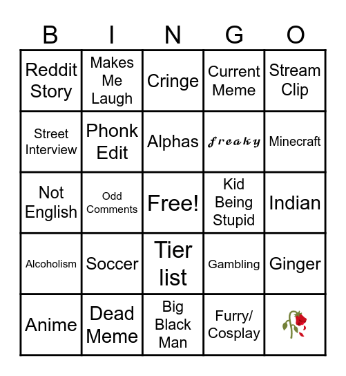 Instagram reel bingo Card