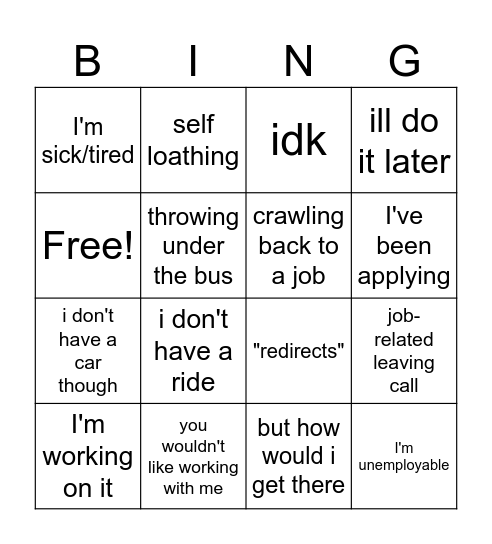 THE LUKE EXCUSE BINGO Card
