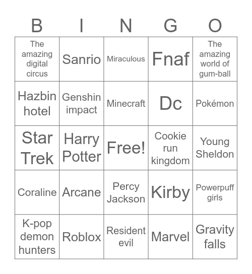 Untitled Bingo Card